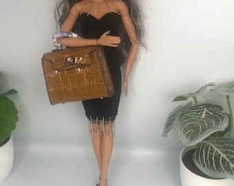 Darker brown dolls croc pattern faux leather hand bag /purse fully openable 6cm by 5cm shoulder bag high quality