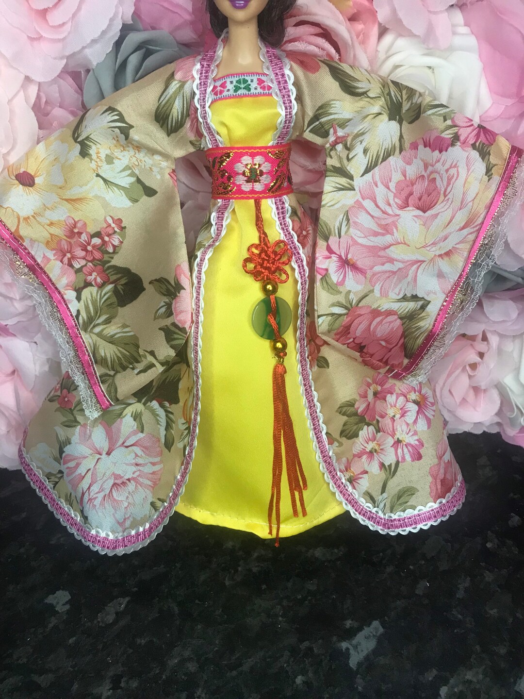Beige Floral With Yellow Dress Dolls Chinese Cheongsam Robe With Dress ...
