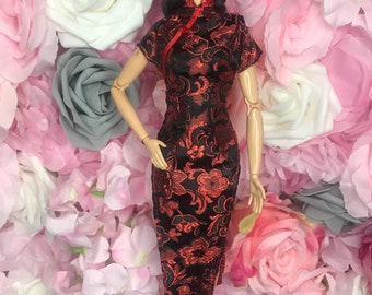 Black and red dress with side spilts  dolls Chinese style dress  Fits a 12inch doll fashion royalty poppy Parker Christmas party dress