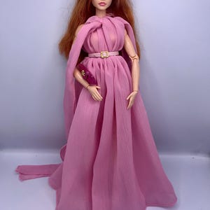 High quality long pink elegant cocktail dress. Dolls bridal wear dolls party gown dolls ballgown with belt and shoes