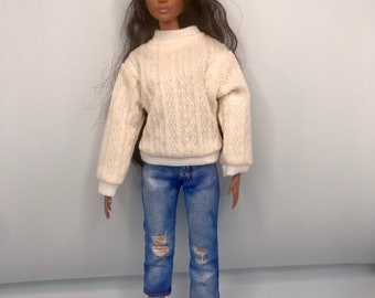 Conjunto de 4 piezas de ropa informal para muñecas. Jersey, zapatillas, jeggings y gorro para muñecas. Conjunto completo