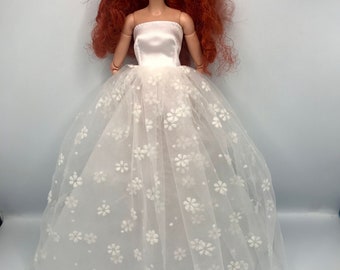 White dolls flower print bridal dress Dolls prom dress dolls ballgown dolls fairy outfit