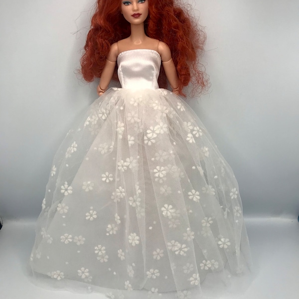 White dolls flower print bridal dress Dolls prom dress dolls ballgown dolls fairy outfit
