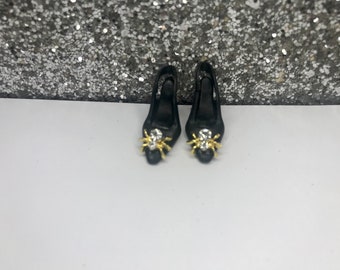 Halloween Festive dolls shoes 1 pair of shoes footwear for doll. Dolls black high heels shoes with a gold and diamanté spider embellishment