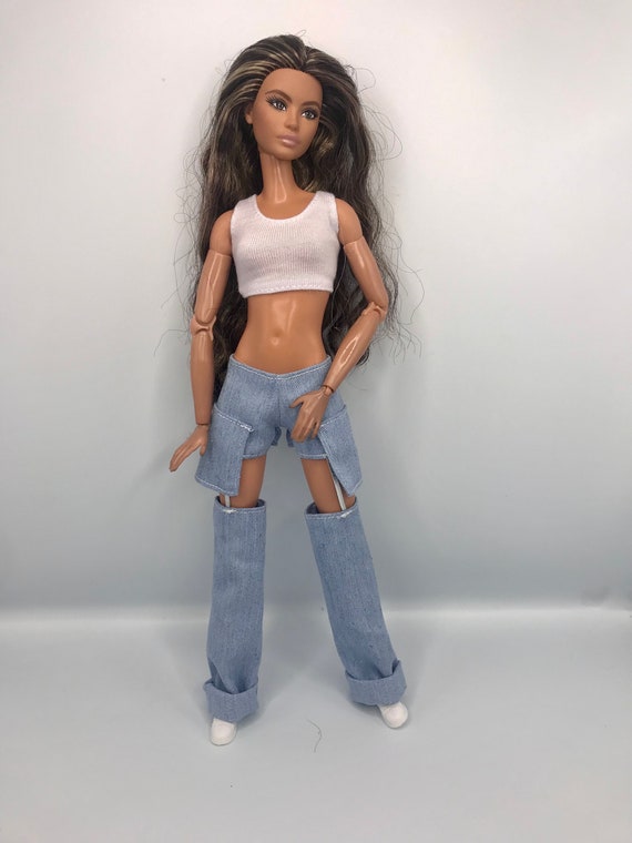 2pc Blue Shorts and White Bra With Trainers Punk Rock Style