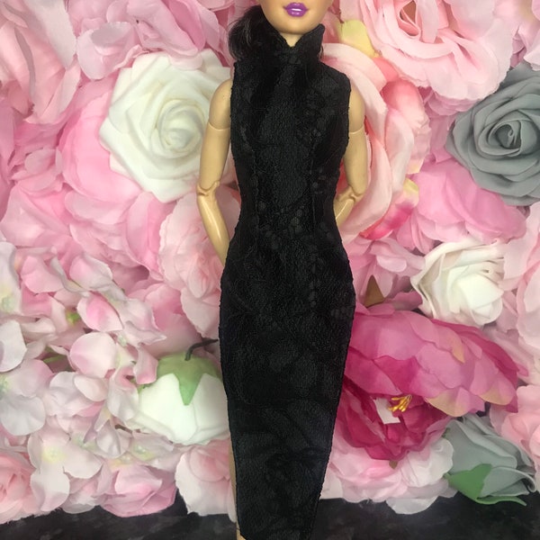 Black dress with side spilts  dolls Chinese style dress  Fits a 12inch doll fashion royalty poppy Parker Christmas party dress