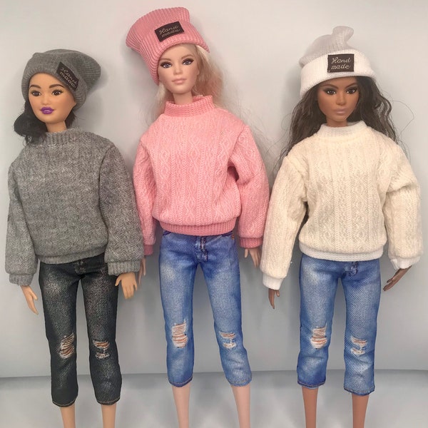 12pc casual dolls clothes. Dolls jumper dolls trainers dolls jeggings and hat. Full outfit