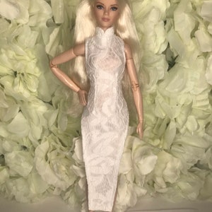 White dress with side spilts  dolls Chinese style dress  Fits a 12inch doll fashion royalty poppy Parker Christmas party dress