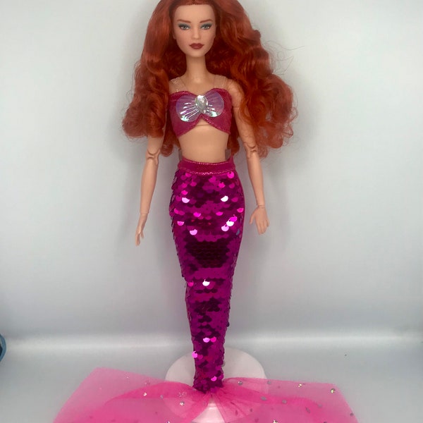 Pink colour dolls mermaid outfit sequins very pretty for dolls dressing up mermaid