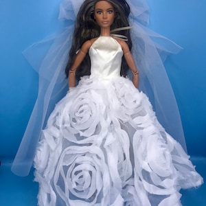 3pc dolls prom dress. 12inch doll dress wedding dress shoes with hair clip veil dolls gown dolls clothes poppy Parker fashion royalty dolls