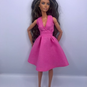 Pink Stunning deep V monroe style dolls dress Fits a 12inch doll fashion royalty poppy Parker Summer party dress cocktail dress
