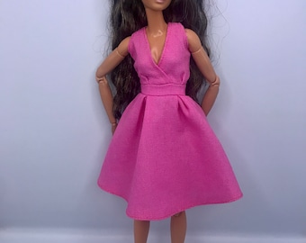 Pink Stunning deep V monroe style dolls dress Fits a 12inch doll fashion royalty poppy Parker Summer party dress cocktail dress