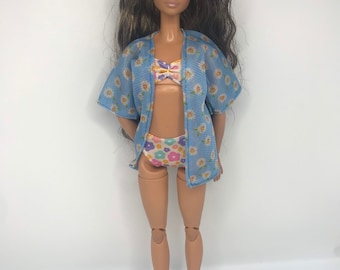 Dolls bikini swimwear and kimono with shoes. Nice material beachwear. Swim suit for dolls