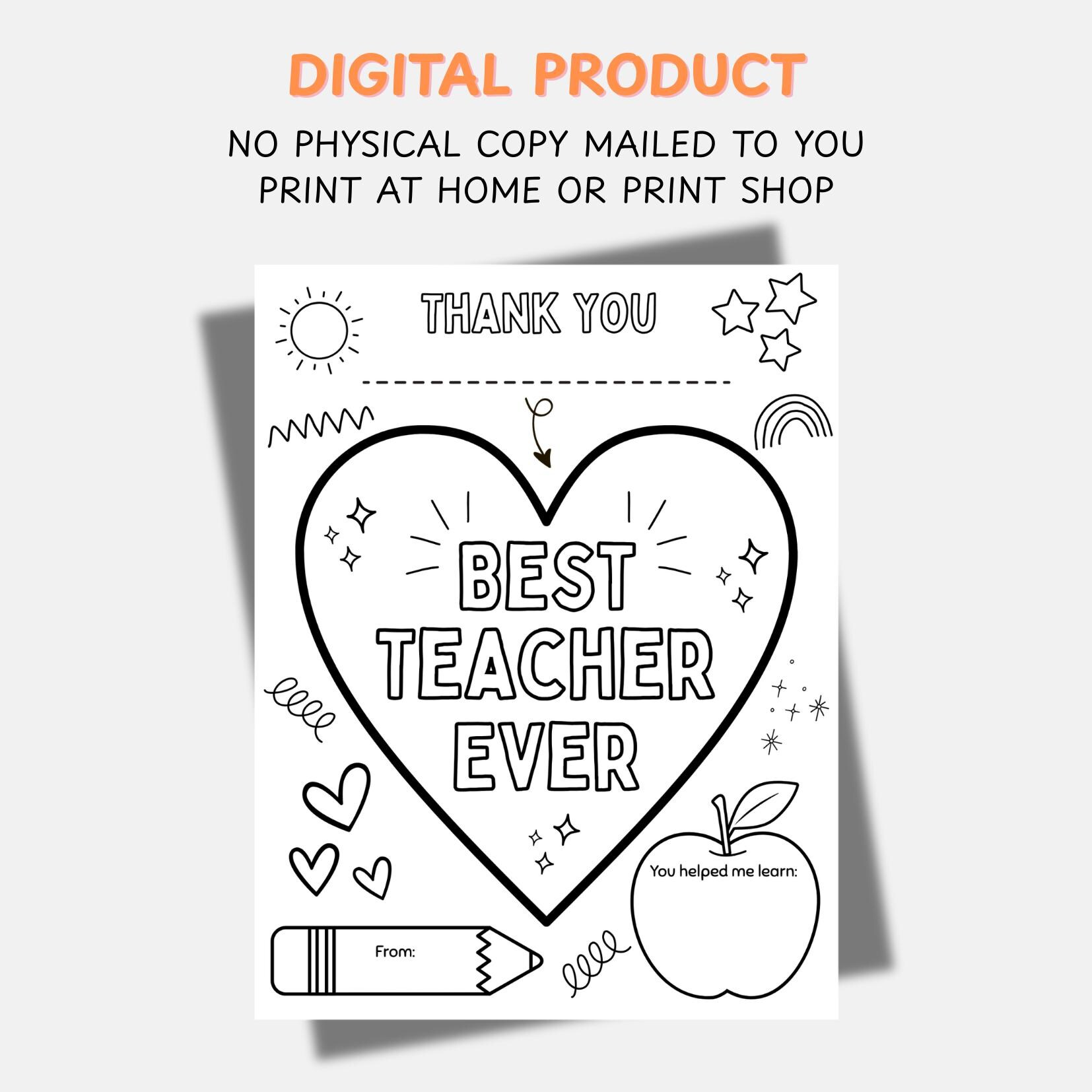 Printable Thank You Teacher Coloring Page – Teacher Appreciation Gift ...