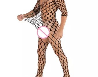 Catsuit Sexy Jumpsuit Women Fishnet Bodystocking Black Crotchless Spandex Bodysuit Plus Size Pajama Brand Porn Wear