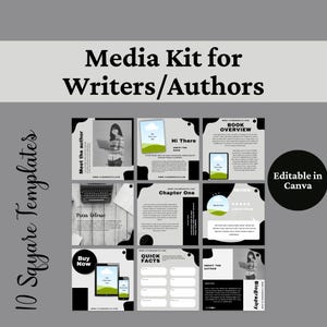 Author Media Kit, Media Kit Square Templates for Writers, Author Instagram Ideas, Writer Instagram Template, Square Canva Templates,