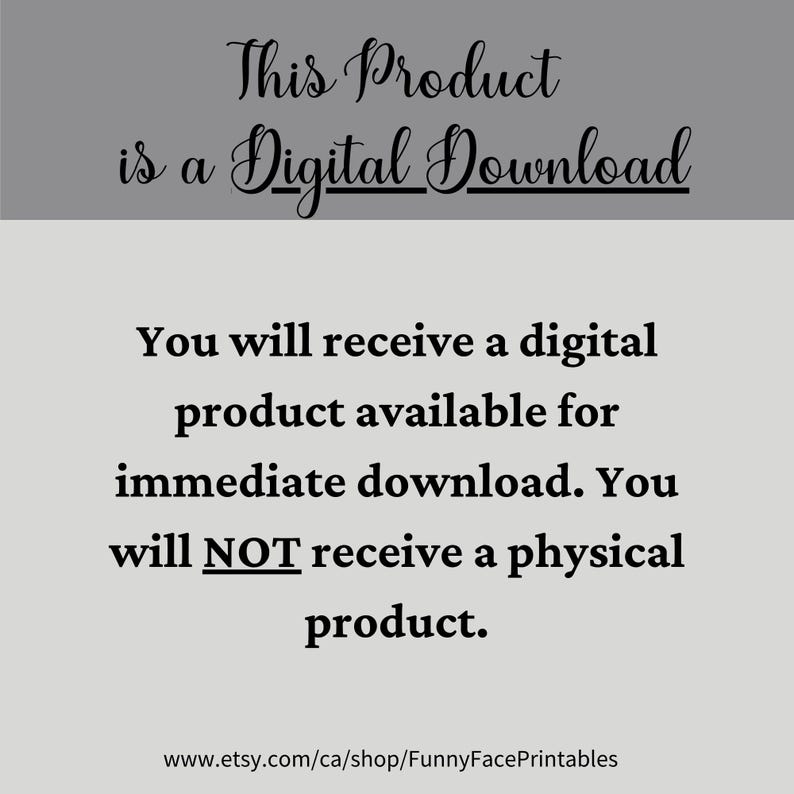 Pode incluir: An&uacute;ncio de um produto digital para download. O texto diz "This Product is a Digital Download." Explica que o comprador receber&aacute; um produto digital dispon&iacute;vel para download imediato e n&atilde;o um produto f&iacute;sico.