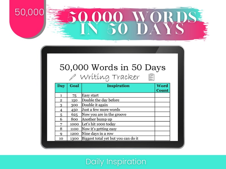 Printable Writing Tracker Novel Writing Word Tracker | Etsy