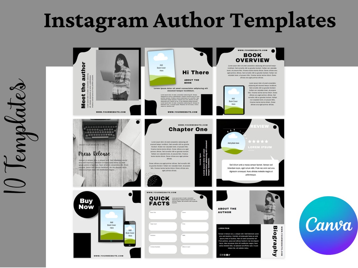 Canva Instagram Templates for Writers Author Instagram Ideas Etsy