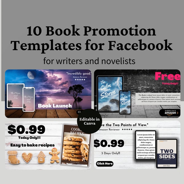 Book Promotion Mockup for Writers, Book Promotion Facebook Template, Book Mock-ups Template, Facebook Promotion Template Mockup for Canva