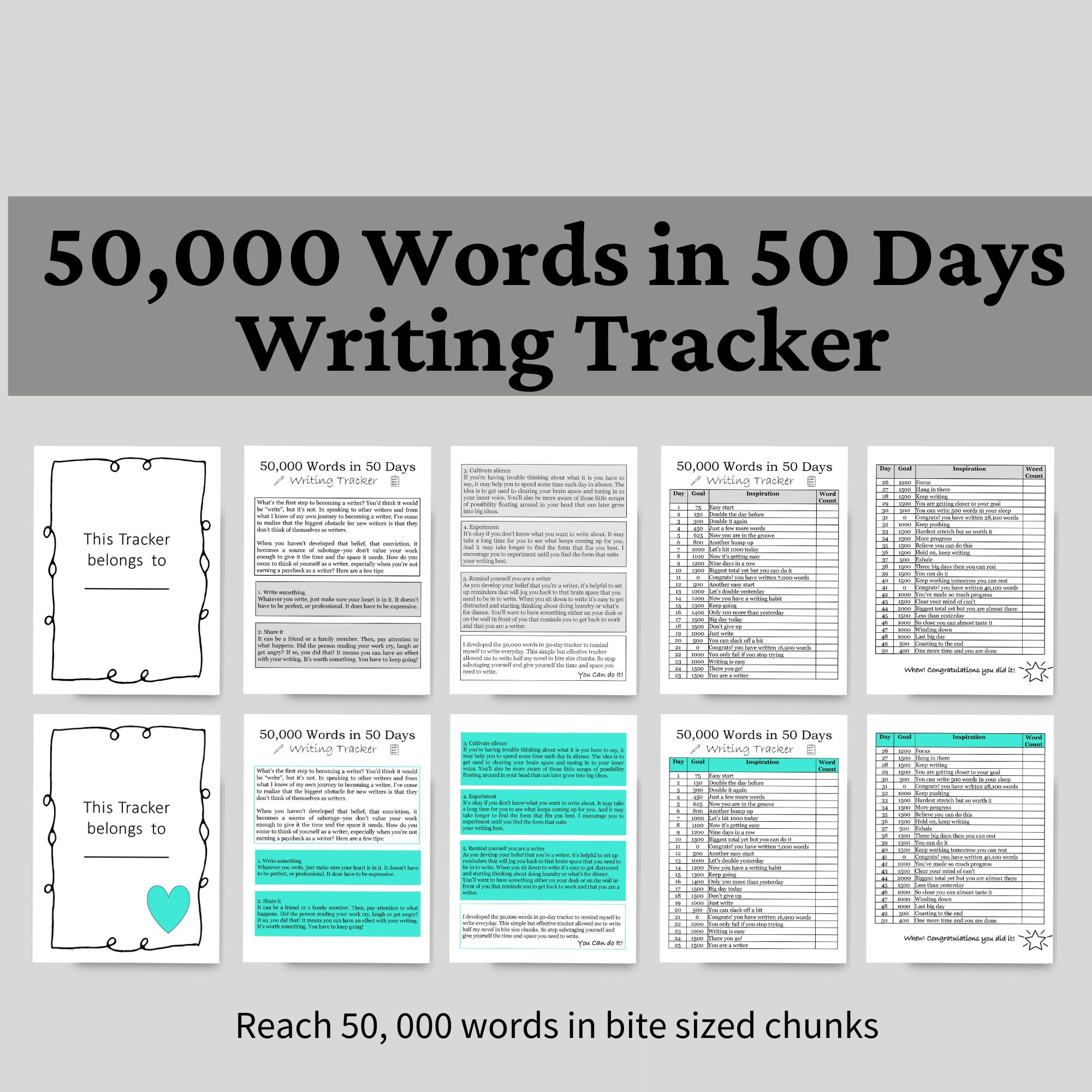 Printable Writing Tracker, Novel Writing Word Tracker, Printable Author Tracker, Printable Goal ...