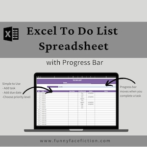 To Do List Template, To Do List Excel Spreadsheet, Excel To Do List Spreadsheet with Progress Bar, Simple To-Do List, Spreadsheet Template