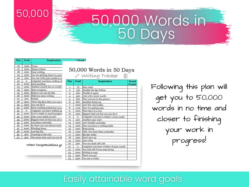 Printable Writing Tracker Novel Writing Word Tracker | Etsy