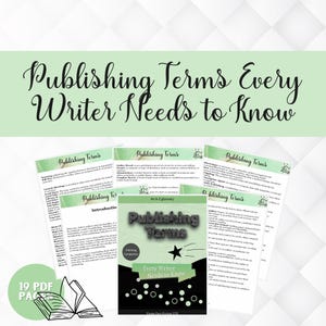 May include: A digital guide titled Publishing Terms Every Writer Needs to Know, featuring 19 PDF pages of industry terminology. The cover displays the title in bold text with a star graphic, while the interior pages contain definitions of publishing concepts.