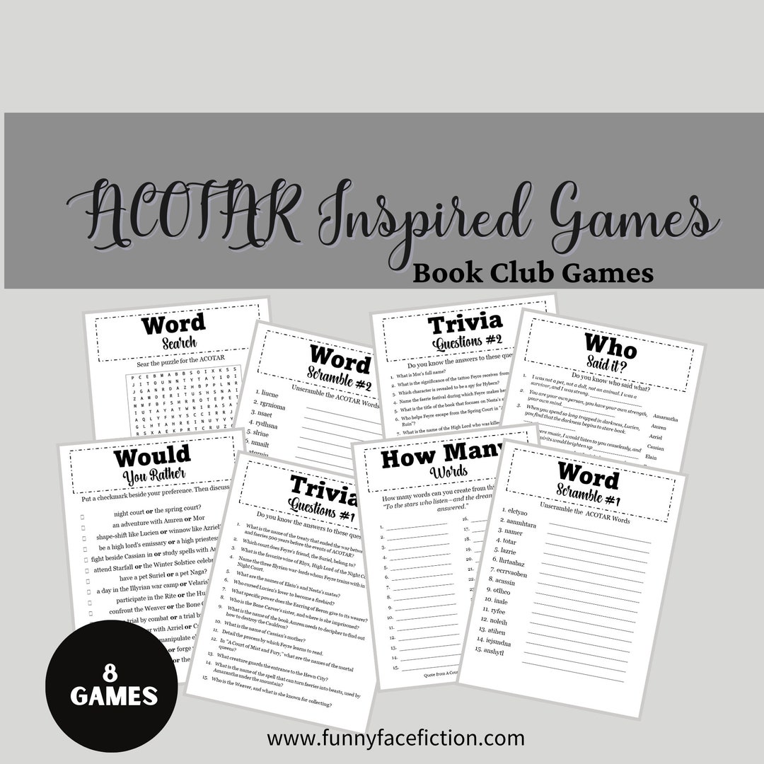 Book Club Games, ACOTAR Inspired Games, Printable Book Club Game Bundle ...