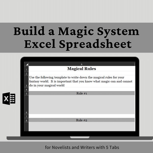 Magic Systems Spreadsheet for Writers and Novelists, Fiction Worldbuilding, Fantasy Writers Workbook, Printable Workbook, Excel Spreadsheet