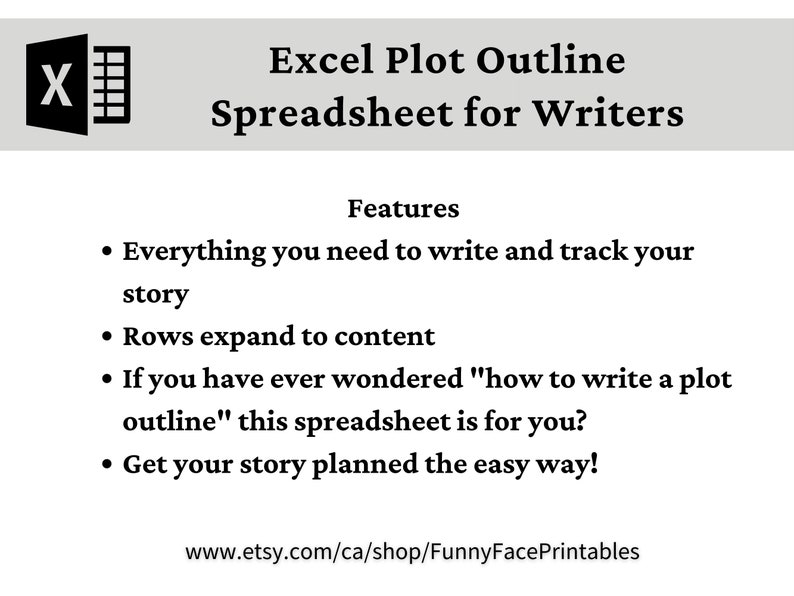 Excel Plot Outline Spreadsheet for Writers Spreadsheet for Etsy Canada