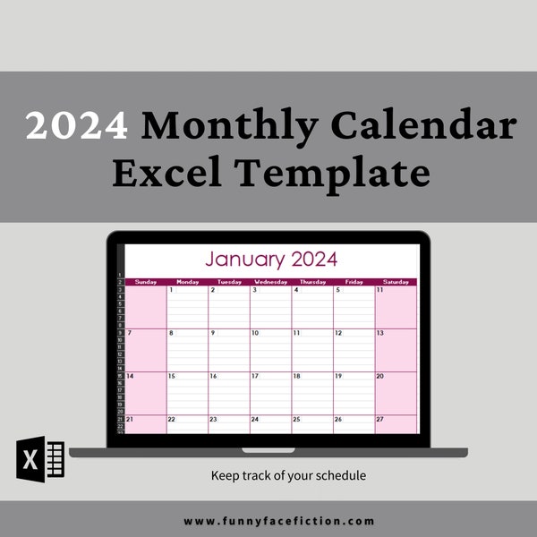 2024 Monthly Calendar Template Excel Monthly Calendar Template Editable Monthly Planner Template Monthly Calendar Excel Calendar Template
