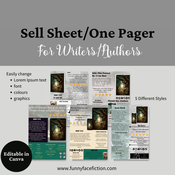 Canva Sell Sheet for Authors, Canva One Pager for Authors, Press Kit One Page Template, Book Author Sell Sheet, Book Publicity Template