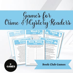 Crime and Mystery Book Club Games Bundle: Printable Trivia, Word Scramble, Word Search (PDF)