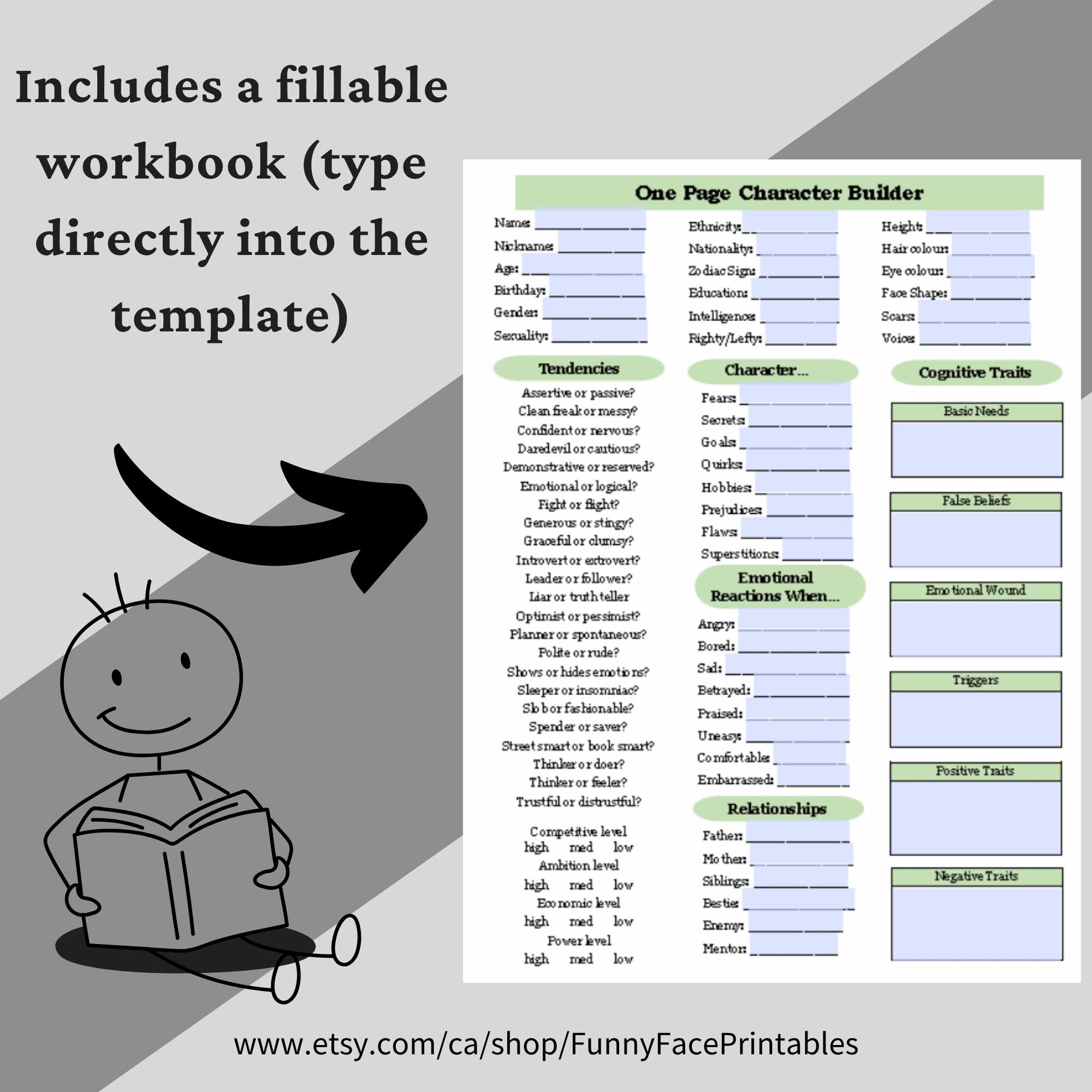 Character Character Template.pdf Character Builder Worksheet: One Page Fiction Character Template (PDF ...