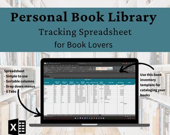 Plantilla de Excel para biblioteca de libros: Registro de lectura e inventario de libros (descarga digital)