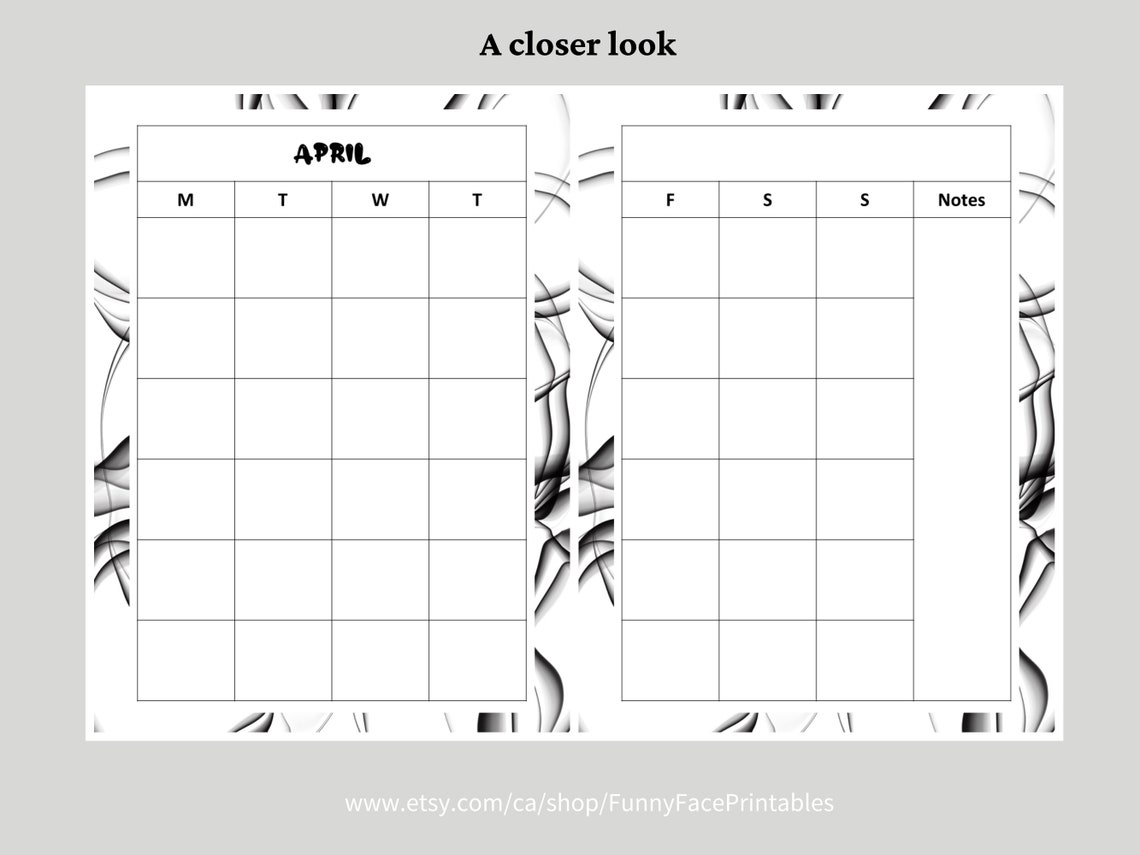 Printable blank calendar printable blank monthly calendar etsy canada