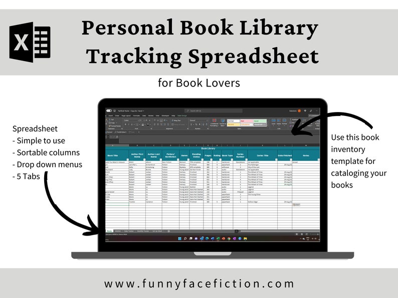 Excel Book Library Template Reading Log Tracker Excel - Etsy