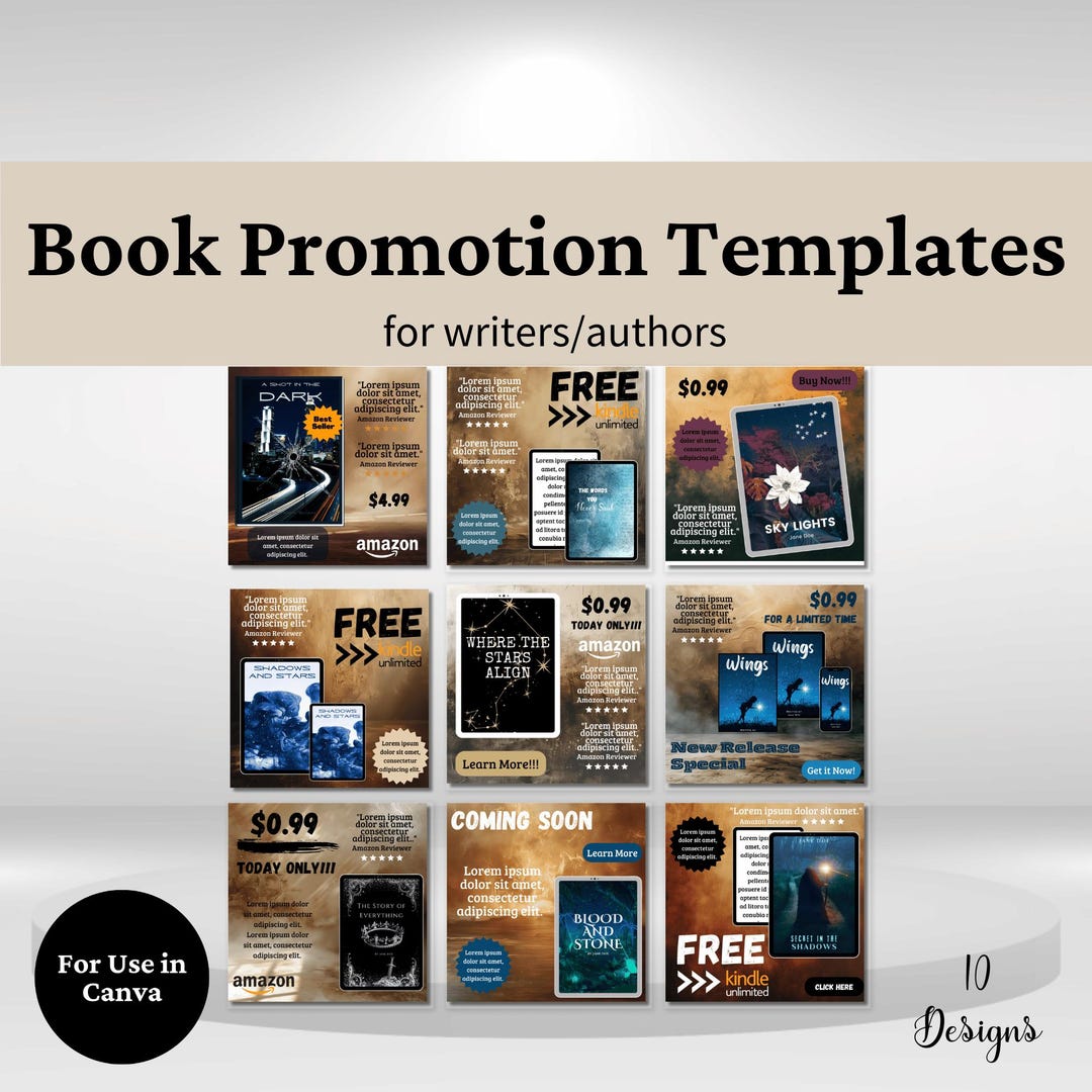 Book Promotion Templates for Writers: Square Book Launch Posts (canva ...
