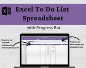 Excel To-Do List Template: Spreadsheet with Progress Bar (Digital Download)