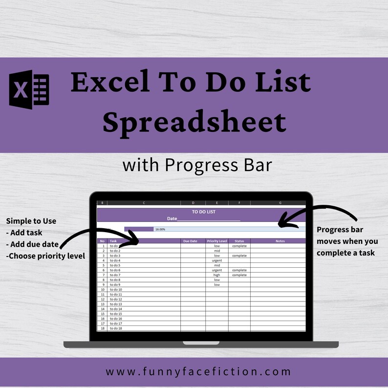 Excel To-do List Template: Spreadsheet With Progress Bar (digital ...