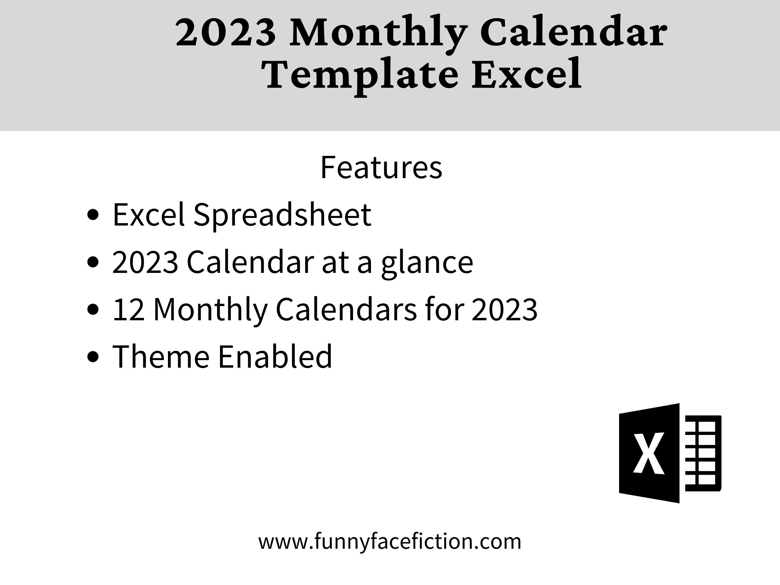 2023 Monthly Calendar Template Excel Excel Monthly Calendar - Etsy
