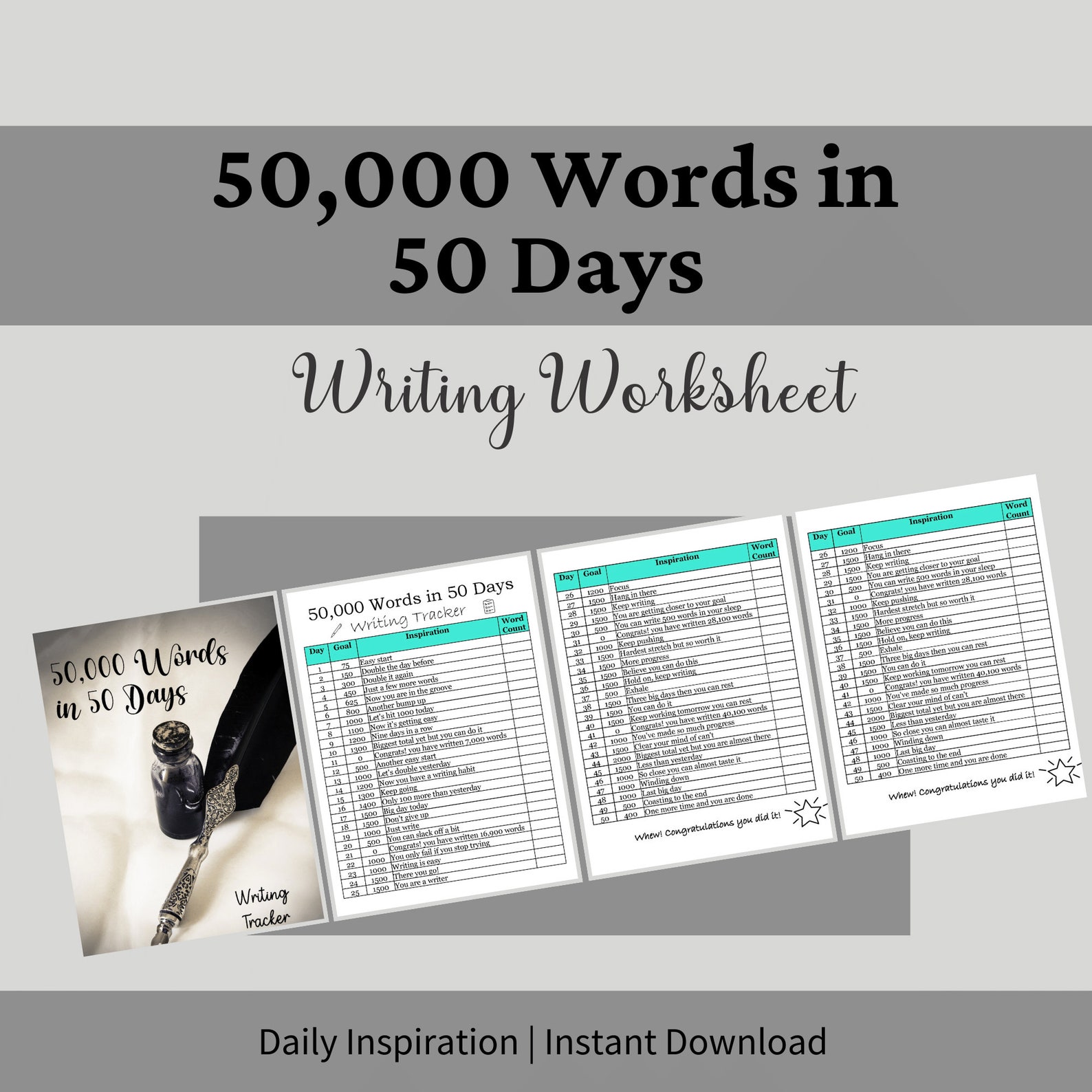Printable Writing Tracker, Novel Writing Word Tracker, Printable Author Tracker, Printable Goal ...