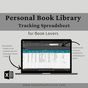 Modello di biblioteca di libri Excel, foglio di calcolo Excel per il monitoraggio del registro di lettura, modello di monitoraggio dei libri, modello di foglio di calcolo per l'inventario dei libri