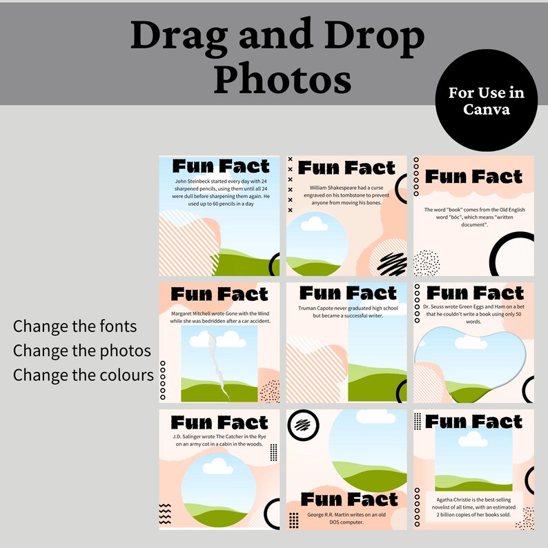 Fun Facts Square Post Templates for Writers: Instagram Posts (canva ...