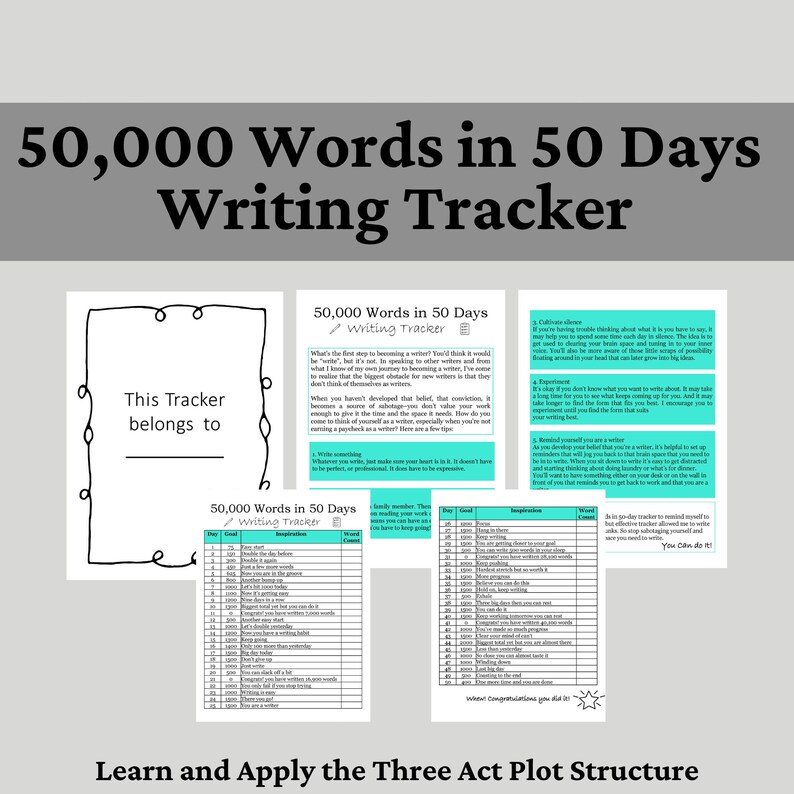 Printable Writing Tracker, Novel Writing Word Tracker, Printable Author ...