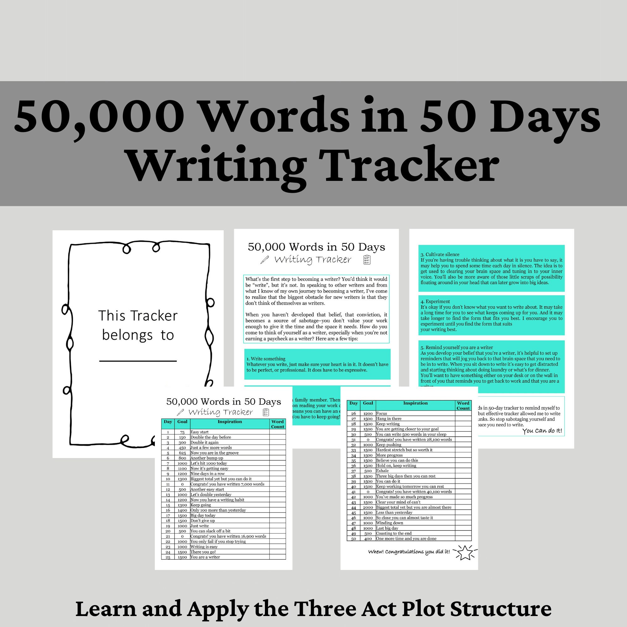 Printable Writing Tracker, Novel Writing Word Tracker, Printable Author ...