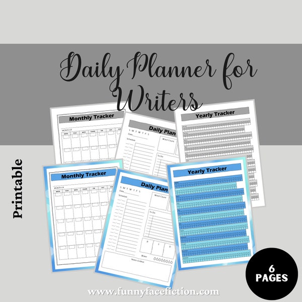 Daily Planner for Writers, Monthly Tracker, Yearly Tracker for Novelists, Writer Planner, Writing Worksheets, Writing Resource, Writing Tool