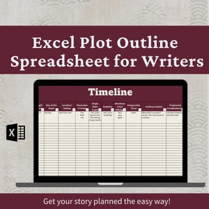 Plot Outline Excel Spreadsheet for Fiction Writers: Author Planner (Digital Download)