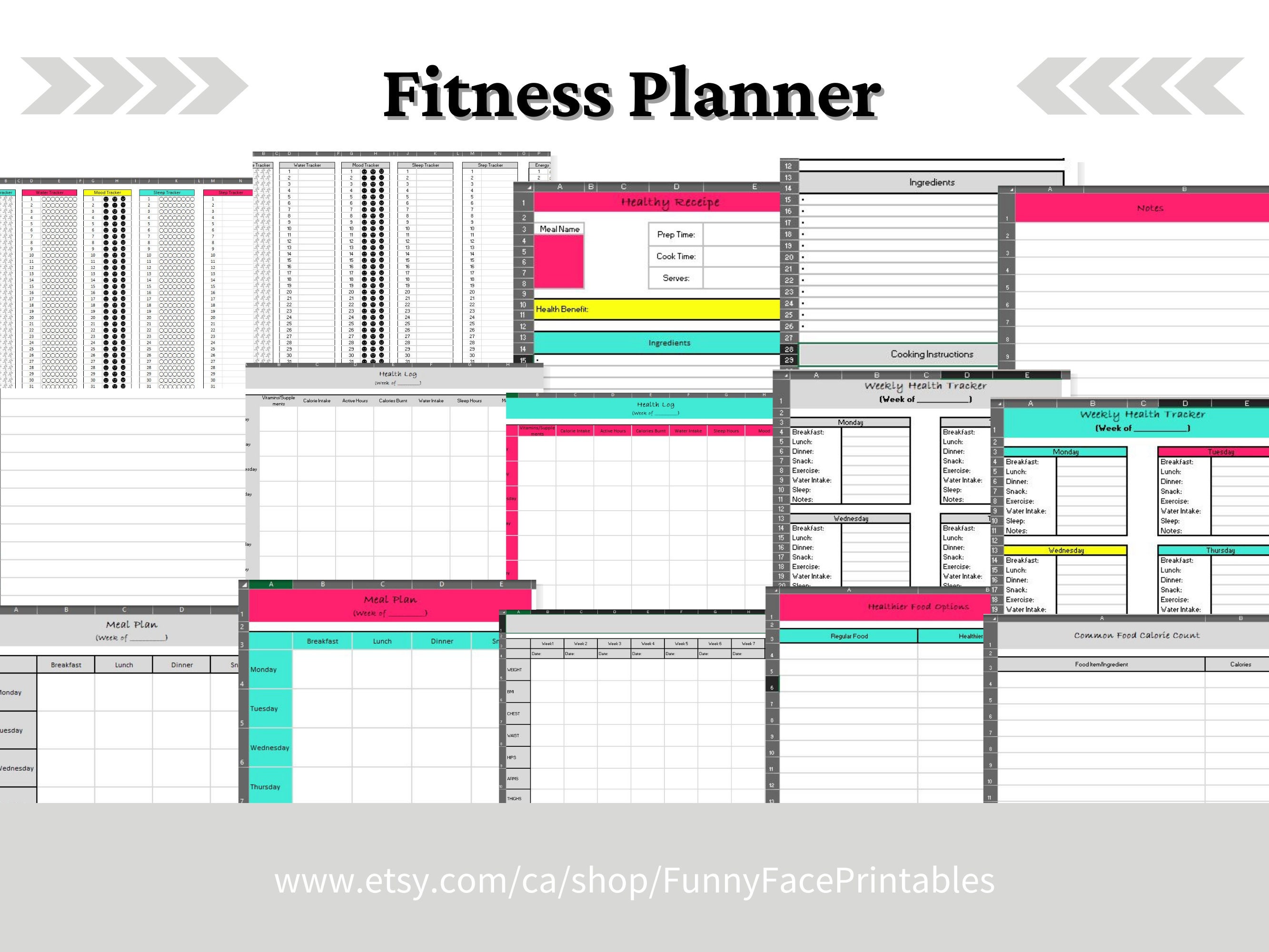 Fitness Planner Tracker Spreadsheet Excel Spreadsheet Etsy